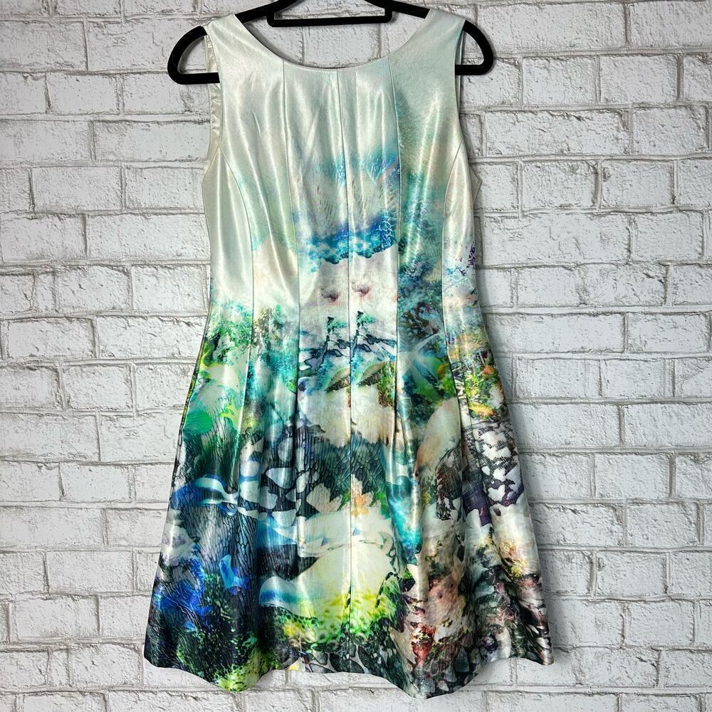 Zara Dress Mini Monet Sea Life Fish Aquarium Ocean Fit Flare Mini Sleeveless S - Picture 2 of 11